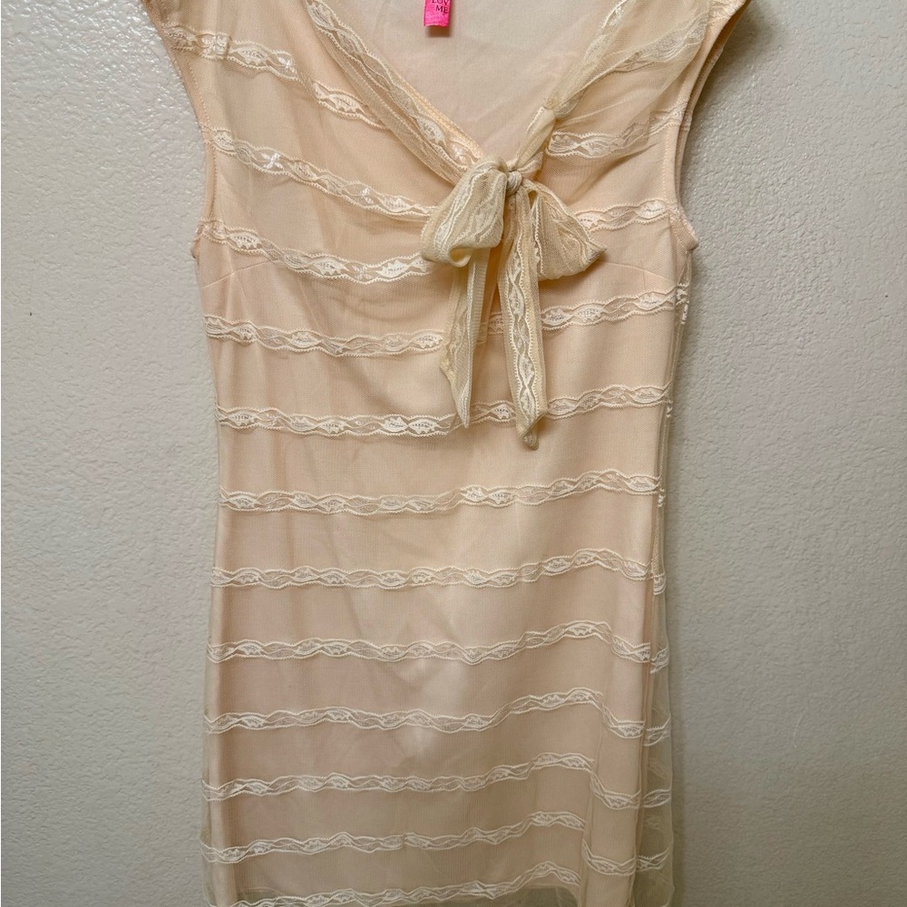 1950’s Vintage style Beige Lace Tie Front Sheer Mini Dress SM,